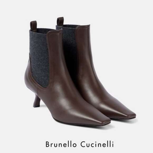 Brunello Cucinelli Shoes - NEW Brunello Cucinelli Leather Monili Comma-Heel Ankle Boots Size 39.5